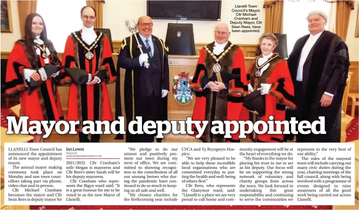  ??  ?? Llanelli Town Council’s Mayor, Cllr Michael Cranham and Deputy Mayor, Cllr Sean Rees, have been appointed.