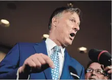  ?? JUSTIN TANG THE CANADIAN PRESS ?? People’s Party of Canada leader Maxime Bernier speaks to reporters at his party’s national conference in Gatineau, Que., on Sunday.