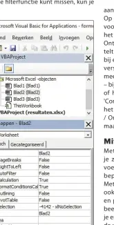  ??  ?? Met 'VeryHidden' wordt het blad verborgen en is het niet meer zichtbaar als je de Visual Basic-editor hebt gesloten.