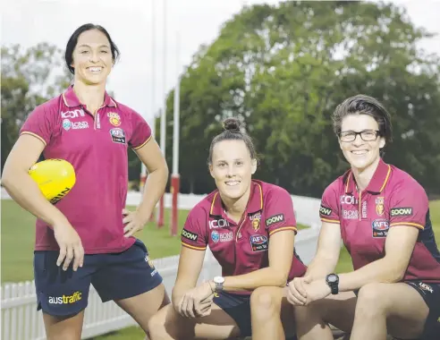  ??  ?? PRIDE LEADERS: The Lions’ new captain Leah Kaslar, previous Captain Emma Zielke and vice-captain Sam Virgo.