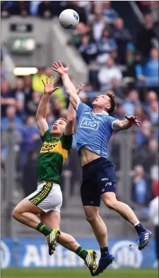  ??  ?? Peter Crowley and Paul Flynn in action in last year’s Allianz Football League Division 1 Final at Croke Park.