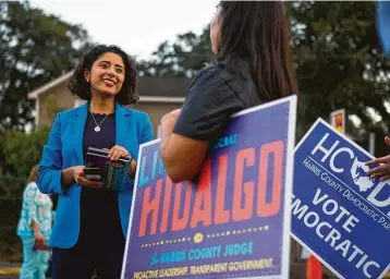  ?? Mark Mulligan / Staff photograph­er ?? Lina Hidalgo, 27, rode the “blue wave” that led Democrats to control all countywide seats.