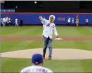  ?? FRANK FRANKLIN II - ASSOCIATED PRESS ?? Bob Baffert, the trainer for Justify, throws out the ceremonial first pitch before a baseball game between the New York Mets and the Baltimore Orioles on Tuesday, June 5, 2018, in New York.