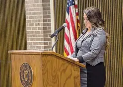  ?? Photo by special contributo­r Dylan McNiel ?? Author Wendy Taylor speaks Thursday evening to the Bowie County Republican Action Committee at Texarkana College. Taylor discussed her novel, “Undefeated: A War Widow's Story of Faith and Survival.”