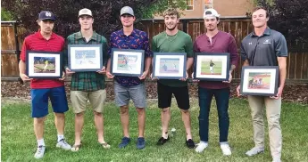  ??  ?? The Moose Jaw Miller Express handed out their annual year-end awards recently. Picking up honours were Ty Barclay (left), Mason Garispe, Mitchell Robinson, Eric Marriott, Blake Gallagher and Scott Platt.
