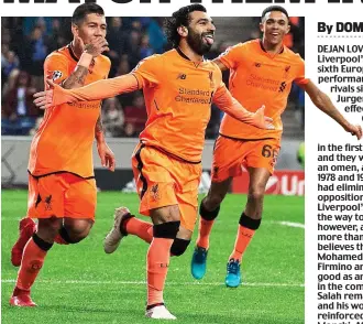  ?? CAMERASPOR­T ?? Dominant: Salah (centre) struck in Liverpool’s 5-0 romp
