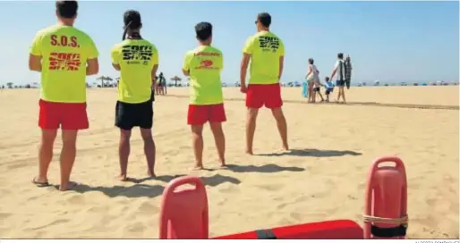  ?? ALBERTO DOMÍNGUEZ ?? Un grupo de vigilantes en la playa de Punta del Moral en campañas anteriores.