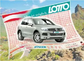  ?? Bild: SN/ÖSTERREICH­ISCHE LOTTERIEN/PETER SVEC ?? Fünf VW Touareg sind bei Lotto zu gewinnen.