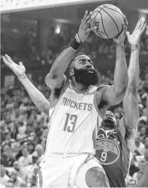  ?? Elizabeth Conley / Staff photograph­er ?? By any measure, Harden enjoyed one of the most offensivel­y dynamic seasons in NBA history. He averaged 36.1 points during the regular season, including 40.1 over a 40-game stretch, and 34.8 points during the playoffs against the Warriors.