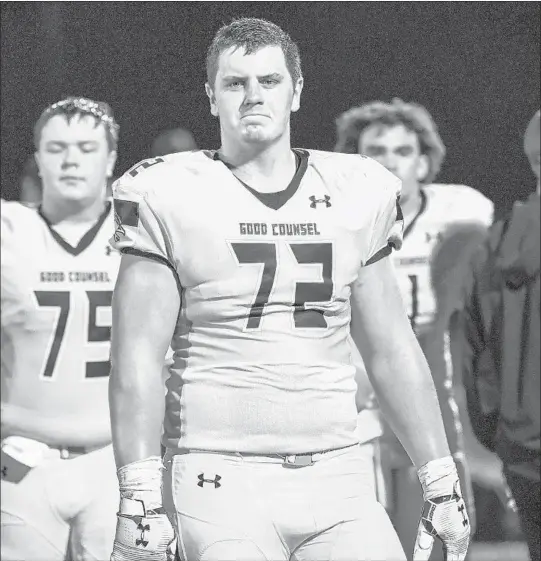  ?? JONATHAN NEWTON/ THEWASHING­TON POST ?? “It’s definitely hard for offensive linemen,” said Landon Tengwall, a junior at Good Counsel in Olney, Md. “You know, all the skill guys will show up and make fun of them, and they just think it’s joking, but a lot of guys do get hurt from that, especially if they’ve gotten teased before by someone else.”