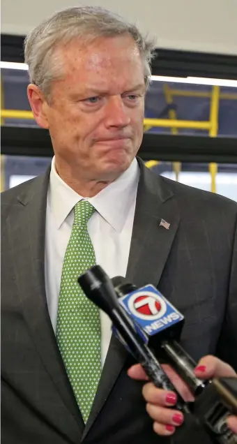  ?? STUART CAHILL / HERALD STAFF ?? GOVERNMENT SUPPORT: Gov. Charlie Baker speaks to the media, above and top right, on a variety of subjects Wednesday in Boston.