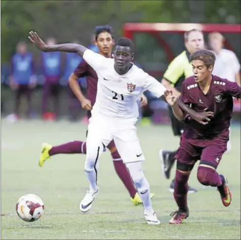  ?? TRENTONIAN FILE PHOTO ?? Ibrahima Diop, left, scored two goals in Pennington’s MCT semifinal victory against Steinert.