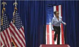  ?? Photograph: Bill Roth/AP ?? Sarah Palin enters the stage to speak during a rally at the Alaska Airlines Center on 9 July.