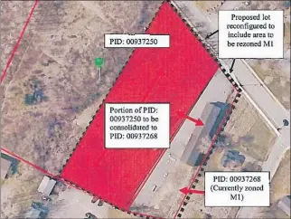  ?? SUBMITTED ?? This screenshot of a technical report prepared for the town planning commission shows the area Kevin McKay applied to have rezoned. McKay said his intention was to place a storage facility farther from residences, rather than behind the building in the...