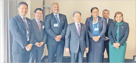  ?? Picture: MINISTRY OF RURAL AND MARITIME DEVELOPMEN­T AND DISASTER MANAGEMENT ?? Rural and Maritime Developmen­t and Disaster Management Minister Sakiasi Ditoka (third from left) with other delegates at the Asia Conference for DRR in Sendai, Japan.