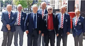  ?? Pic: Paul Gillis ?? Trevor Tainton, Gerry Sweeney, Steve Perryman, Dave Rodgers, Paul Hobbs, Geoff Merrick, and Paul Cheesley launch the 5K for AD charity walk in Bristol yesterday
