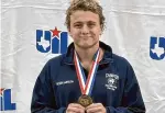  ?? ?? Boerne Champion’s Bexon Harrison won two medals at state, including a 200 freestyle relay gold.
Courtesy of Kate Harrison