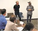  ??  ?? Mark Johnson of Descartes Labs and Adam Shaening Prokrasso of 12FPS give a presentati­on last week to the city’s Economic Developmen­t Committee on coworking spaces around the U.S. ‘It’s about an ecosystem, not a space,’ Johnson said. ‘What’s around the...