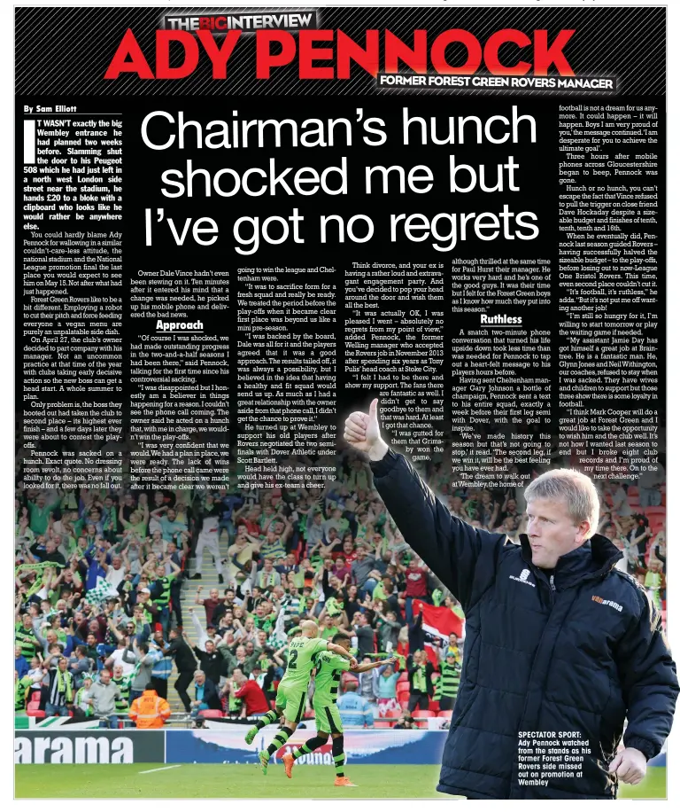  ??  ?? SPECTATOR SPORT: Ady Pennock watched from the stands as his former Forest Green Rovers side missed out on promotion at Wembley