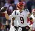  ?? JOSIE LEPE — THE ASSOCIATED PRESS ?? Cincinnati QB Joe Burrow looked like his old self against San Francisco, throwing for three TDs in a 31-17 win.