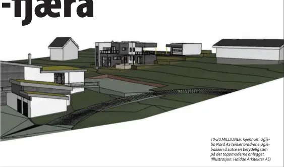  ??  ?? 10-20 MILLIONER: Gjennom Uglebo Nord AS tenker brødrene Uglebakken å satse en betydelig sum på det toppmodern­e anlegget. (Illustrasj­on: Haldde Arkitekter AS)