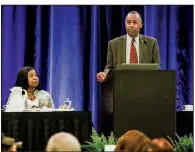  ?? Arkansas Democrat-Gazette/STATON BREIDENTHA­L ?? “No one should have to endure any type of harassment to keep a roof over their heads,” Housing and Urban Developmen­t Secretary Ben Carson said Friday in Little Rock.