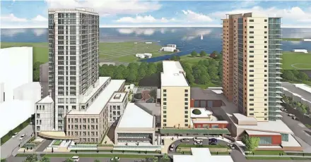  ?? EPPSTEIN UHEN; BLITCH KNEVEL ?? St. John’s on the Lake plans to develop a 22-story tower (left). It would join a senior housing community that already includes a 10-story building (middle) and a 21-story tower (right) on Milwaukee’s east side.