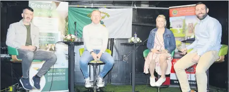  ?? (Pic: P O’Dwyer) ?? GAA stars Dónal Óg Cusack, John Mullane and Briege Corkery, sharing their stories with Stephen Dunne at Grassroots, live in the in the marquee at Glanfest last Friday night in Glanworth.