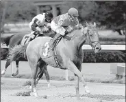  ?? Photo courtesy of Oaklawn Park ?? David Cabrera rides Wilbo to a 2-length victory over Ivan Fallunoval­ot in the King Cotton Stakes on Saturday at Oaklawn Park in Hot Springs. Wilbo’s winning time in the 6-furlong race was 1:09.85 and paid $10 to win, $3.80 to place and $2.60 to show.