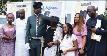  ??  ?? Dr. Jackson Gaius-Obaseki (3rd left), wife, Mrs Roxanne Gaius-Obaseki (4th left) and others members of his family after his knighthood investitur­e