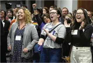  ?? SUE OGROCKI / AP ?? Issue 1 supporters cheer as election results come in at a watch party Tuesday in Columbus.