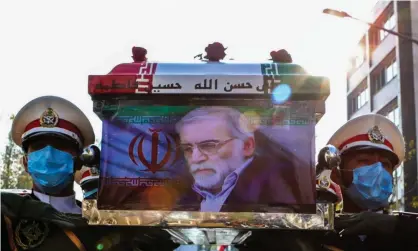  ?? Photograph: Iranian Defence Ministry Office/ZUMA Wire/REX/Shuttersto­ck ?? The funeral of Iranian scientist Mohsen Fakhrizade­h.