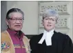  ?? COLIN PERKEL THE CANADIAN PRESS ?? Edmund Metatawabi­n and lawyer Fay Brunning are seen outside court in Toronto in 2016.