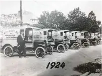  ??  ?? ABOVE LEFT: George H. Dentler is shown with his fleet of potato-chip delivery trucks.