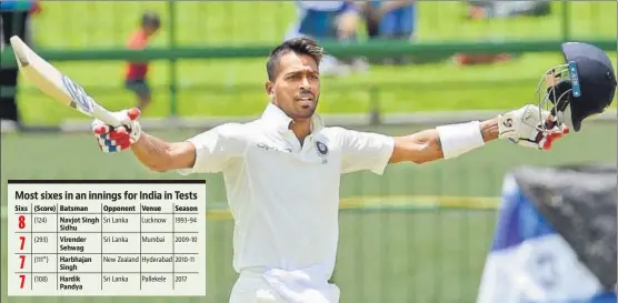  ?? AFP ?? Hardik Pandya scored 108 off 96 balls, his first century in only his third Test in Pallekele on Sunday.