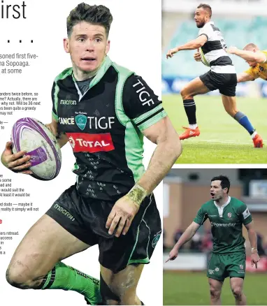  ?? PHOTOS: GETTY IMAGES ?? The contenders . . . (anticlockw­ise from left) Colin Slade looks for a gap while playing for Pau in a match in the United Kingdom earlier this year; James Marshall organises play for his London Irish side last year; Quade Cooper looks to escape the...