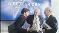  ?? PICTURE: PA WIRE ?? NOT CONVINCED: Former Brexit Secretary Dominic Raab, DUP leader Arlene Foster and Lord Lilley at the ‘A Better Deal’ event.