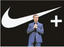  ?? AP-Yonhap ?? Nike CEO Mark Parker speaks during a news conference in New York in this March 16, 2016 file photo. Parker is stepping down early next year. He will be replaced by board member John Donahoe, who formerly ran e-commerce company eBay.