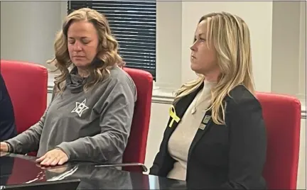  ?? COURTESY OF VEN JOHNSON LAW ?? Two mothers mourn their loss, one year later. Sheri Myre, left, and Jill Soave talk about losing their sons, Tate Myre and Justin Shilling, in a mass shooting at Oxford High School on Nov. 30, 2021.