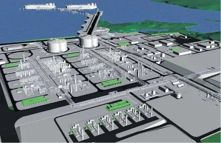  ?? PIERIDAE ENERGY ?? Pieridae Energy’s rendering of a planned LNG plant to be built in Goldboro, Guysboroug­h County.