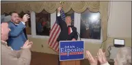  ?? H John Voorhees III / Hearst Connecticu­t Media ?? Dean Esposito speaks to the crowd gathered at the Amerigo Vespucci Lodge on Election Night, Nov. 2, in Danbury. He will be sworn in as Danbury’s new mayor on Tuesday.