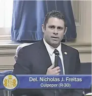  ?? VIA YOUTUBE ?? Freitas’s House of Delegates speech has received more than 40 million online views.