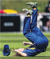  ?? PHOTO: GETTY IMAGES ?? Feet up . . . Kate Heffernan, of Otago, takes a catch to dismiss Amelia Kerr, of Wellington, during the T20 match between the Wellington Blaze and the Otago Sparks at the Basin Reserve in Wellington yesterday.