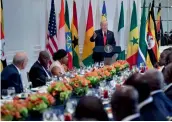  ?? — AFP ?? US President Donald Trump speaks before a luncheon with US and African leaders at the Palace Hotel in New York on Thursday.