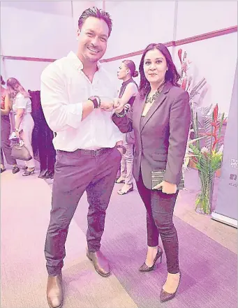  ?? Picture: SUPPLIED ?? Zonah United founder and director Naheeda Maqbool, right, with former Brisbane Broncos captain Alex Glenn during the Trade and Investment Queensland’s trade mission reception early last month.