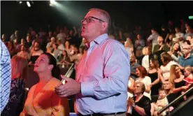  ?? Photograph: Mick Tsikas/AAP ?? Scott Morrison at a Horizon church service in Sydney. Religious scholars say many Pentecosta­l Christians believe God will take care of the climate.
