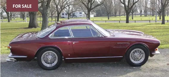  ??  ?? The Rubino Rosso paint and chrome Borrani wires give the Maserati an imposing profile