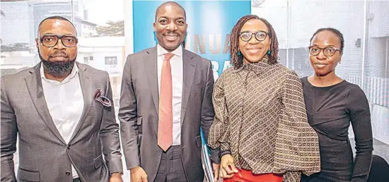  ?? ?? Executive Director, Ellah Lakes Plc, Dr. Evans Jakpa- Johns ( left); Chief Executive Officer, Mr. Chuka Mordi; Chairman, Statutory Audit Committee, Ms Osaro Oyegun and Oake Company Secretary, Ms Sarah Tuksa, during the company’s Annual General Meeting ( AGM) in Lagos.