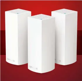  ??  ?? Linksys’ stylish Velop nodes are slightly taller than Apple’s AirPort Extreme 802.11ac.