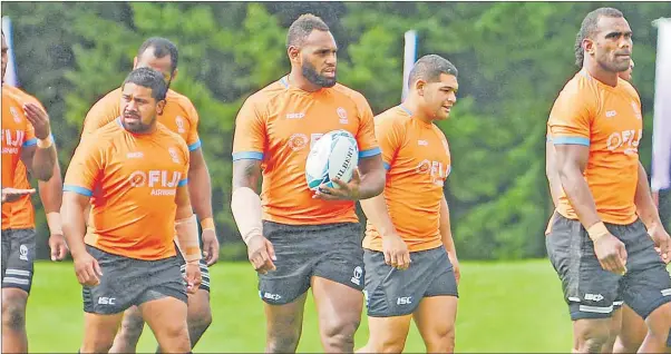  ?? Picture: JOVESA NAISUA ?? Members of the Fiji Airways Flying Fijians team take a break during their training session at the Abashiri Sports Training Field in Hokkaido, Japan.